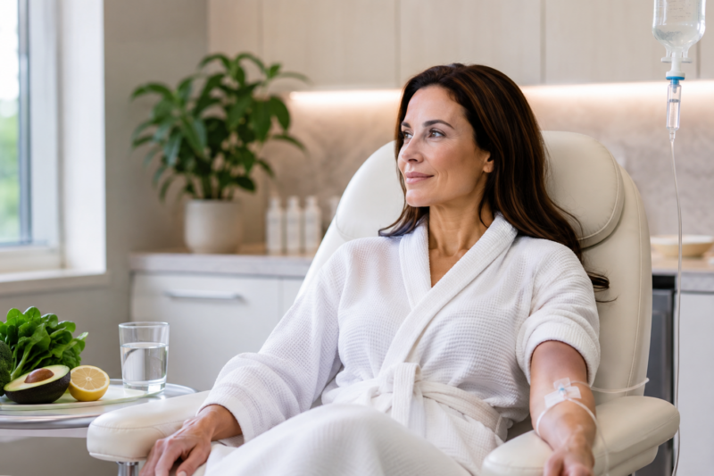 Patient receiving IV glutathione therapy at a functional medicine clinic in Birmingham, MI
