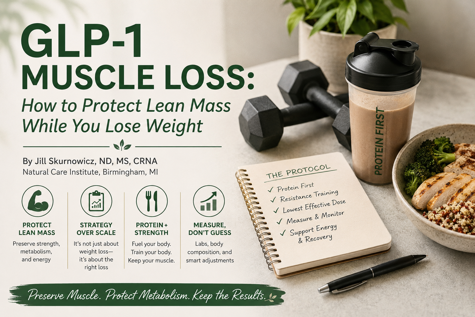 GLP-1 muscle loss prevention with protein, resistance training, and body composition monitoring